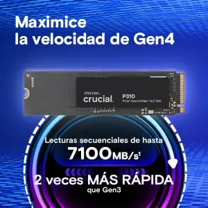 Crucial P310 SSD de 1 TB, PCIe Gen4 NVMe M.2 2280, hasta 7,100 MB/s, para computadoras portátiles, de escritorio (PC) y consolas de juegos portátiles