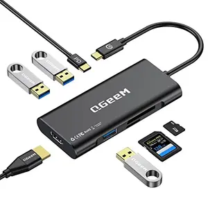 QGeeM dongle USB-C 7 en 1: HDMI 4K, 100W PD, 3x USB 3.0, lector SD/TF, compatible con varios dispositivos