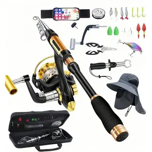 Juego de caña y carrete de pesca BNTTEAM, ligero, portátil y fluorescente, ideal para todo tipo de pesca.