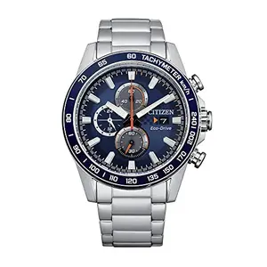 Reloj Citizenn Eco-Drive Weekender Brycen Chronograph en acero inoxidable, esfera azul